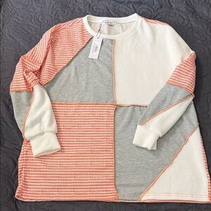 Colorblock Sweater in Orange and Gray XL